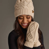 Beige Cable Knit Pom Hat