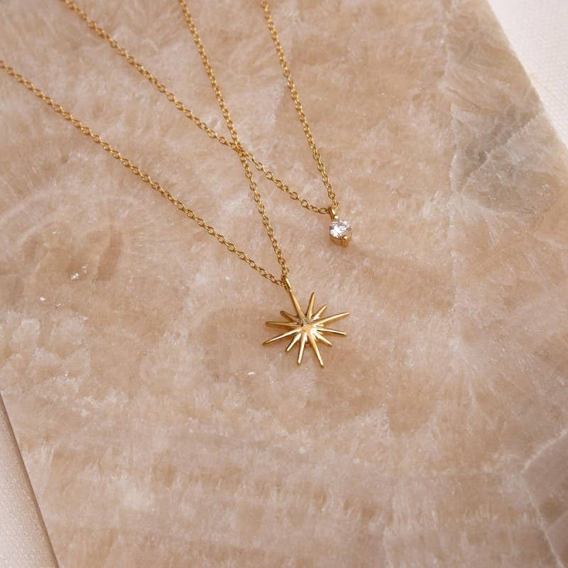 18K STAINLESS STEEL TARNISH FREE LAYERED NECKLACE: STARBURST