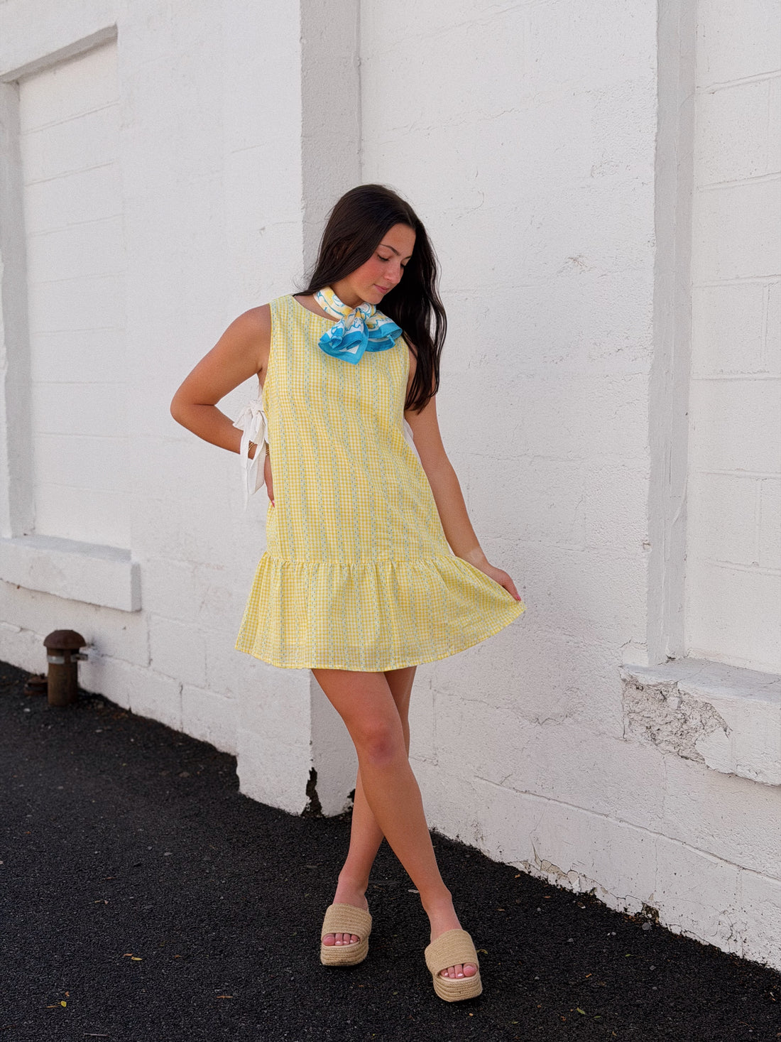 Side Tie Gingham Flounce Dress