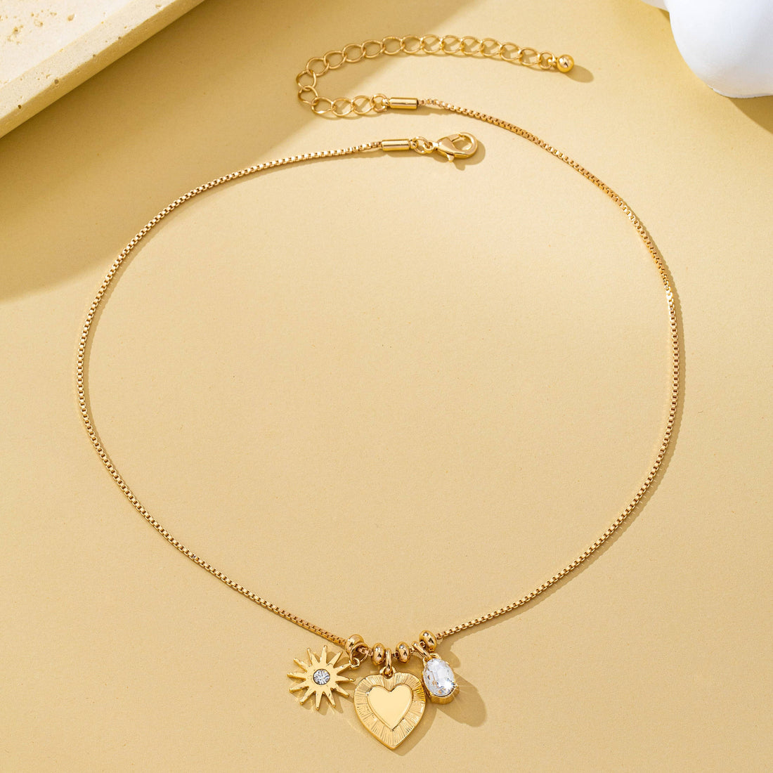 Celestial Heart and Starburst Charm Necklace