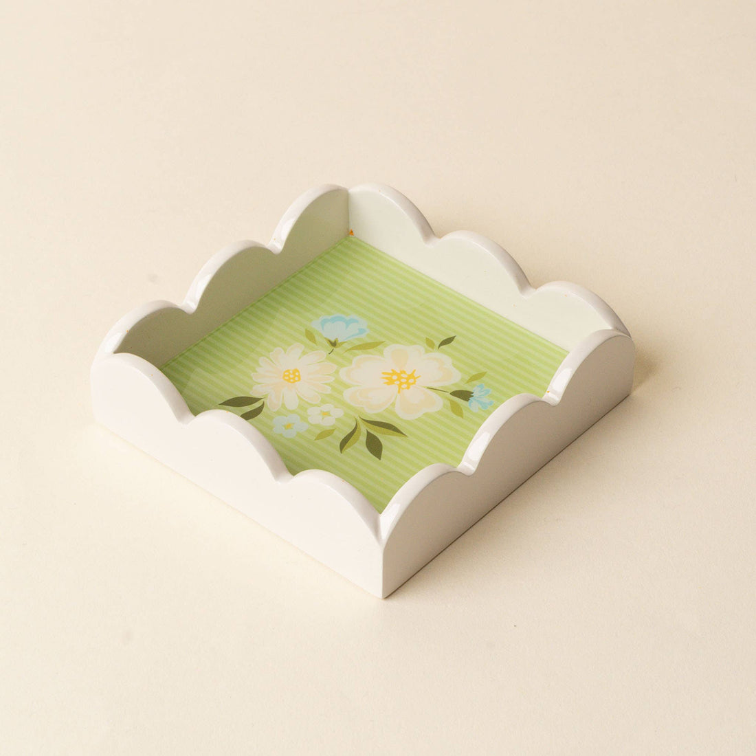 Scallop Trinket Tray: Dainty Floral Green