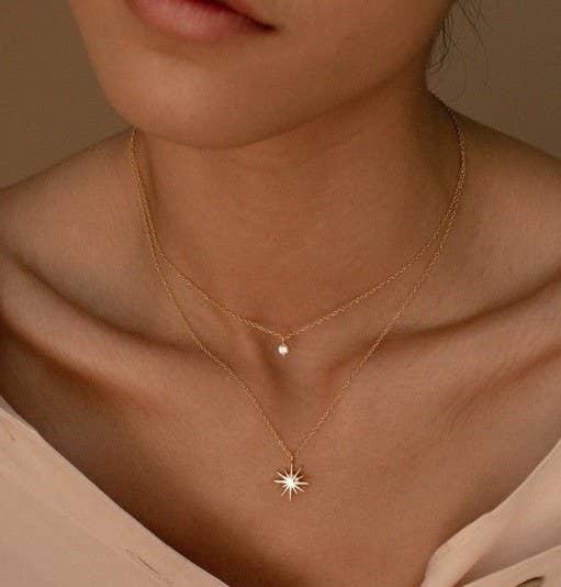 18K STAINLESS STEEL TARNISH FREE LAYERED NECKLACE: STARBURST