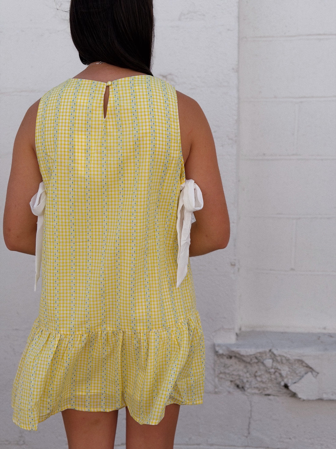 Side Tie Gingham Flounce Dress