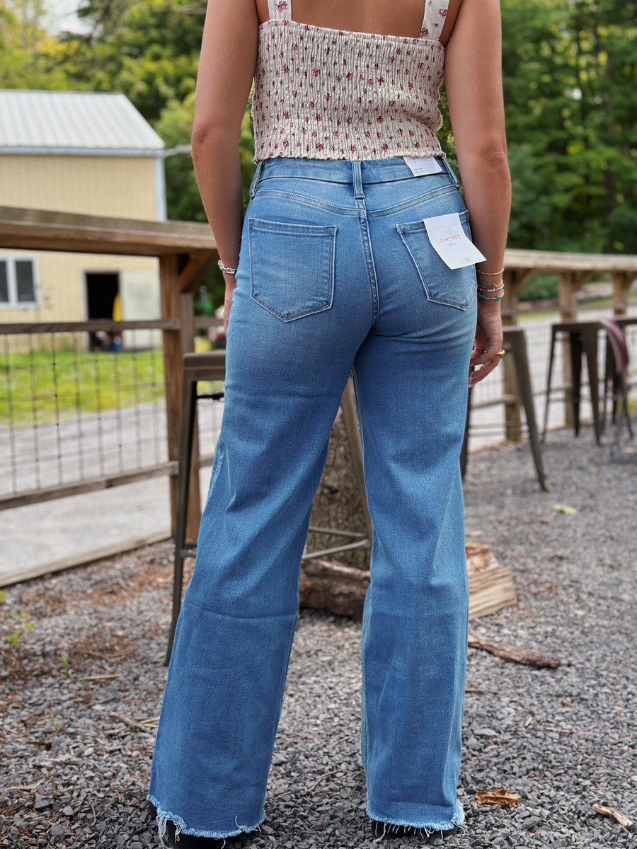 High Rise Frayed Hem Wide Leg