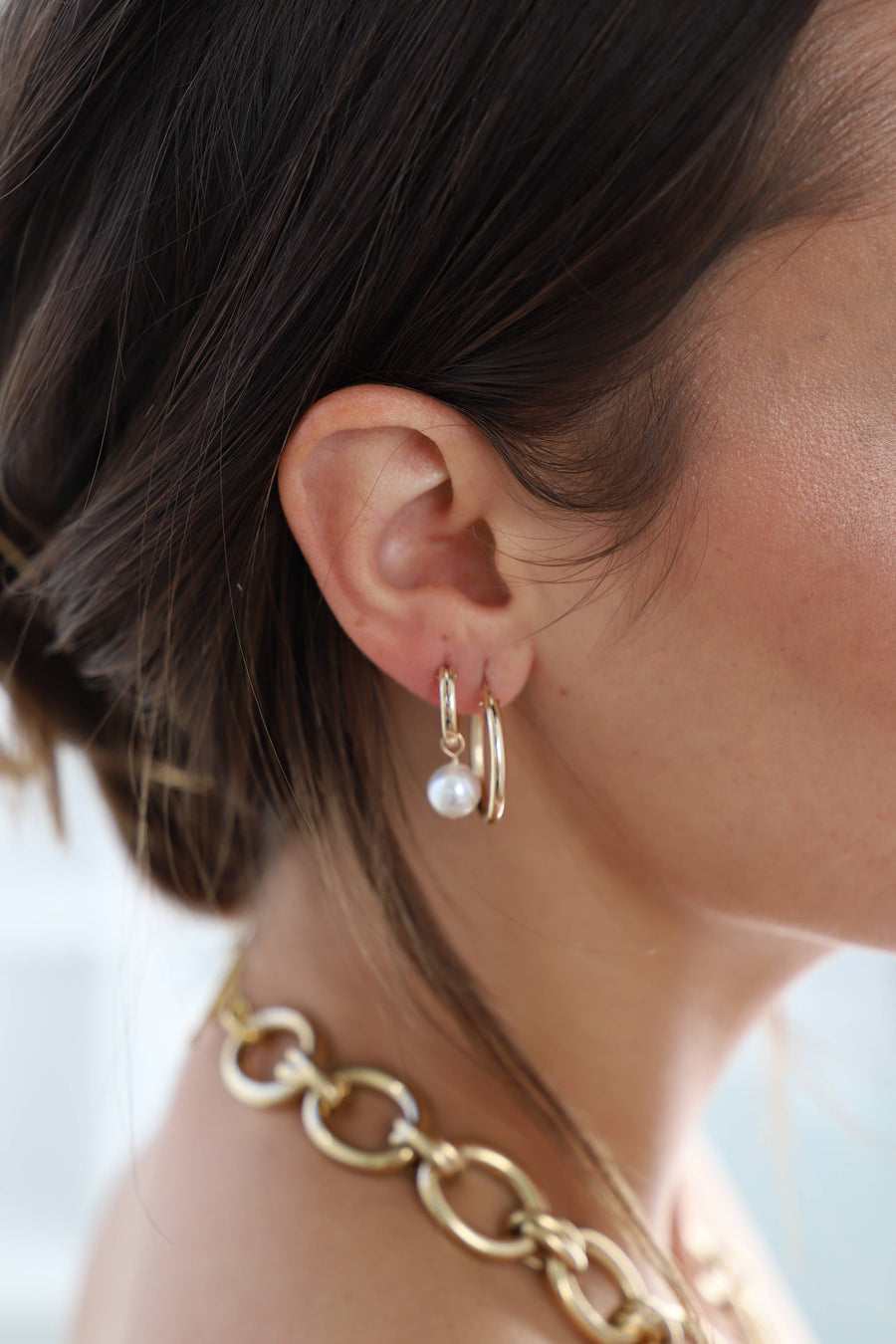 Audrey Pearl Hoop Earrings: Small