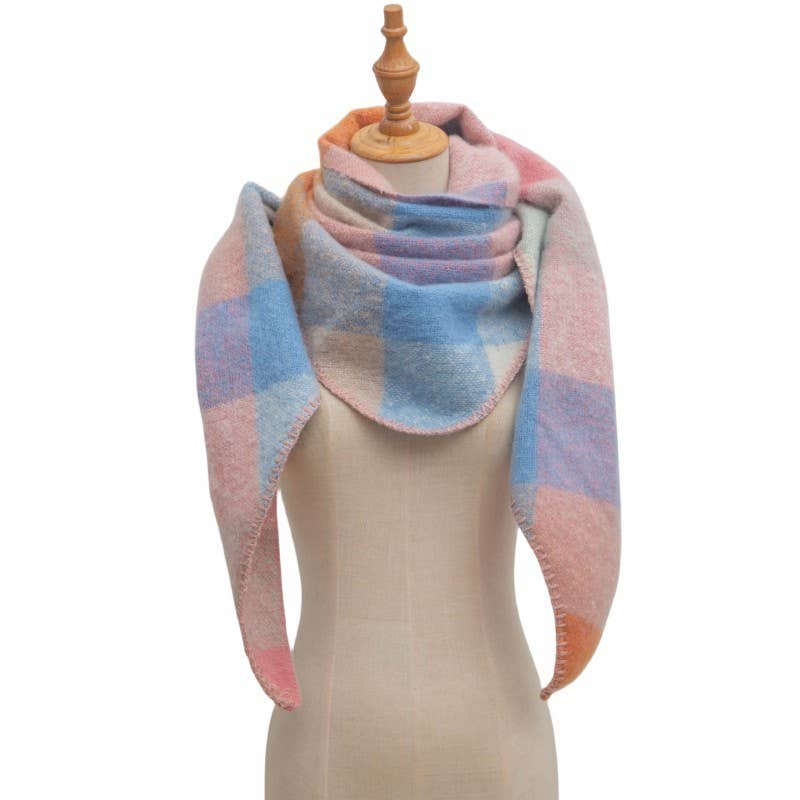 Plaid Multi Color Fleece Triangle Scarf