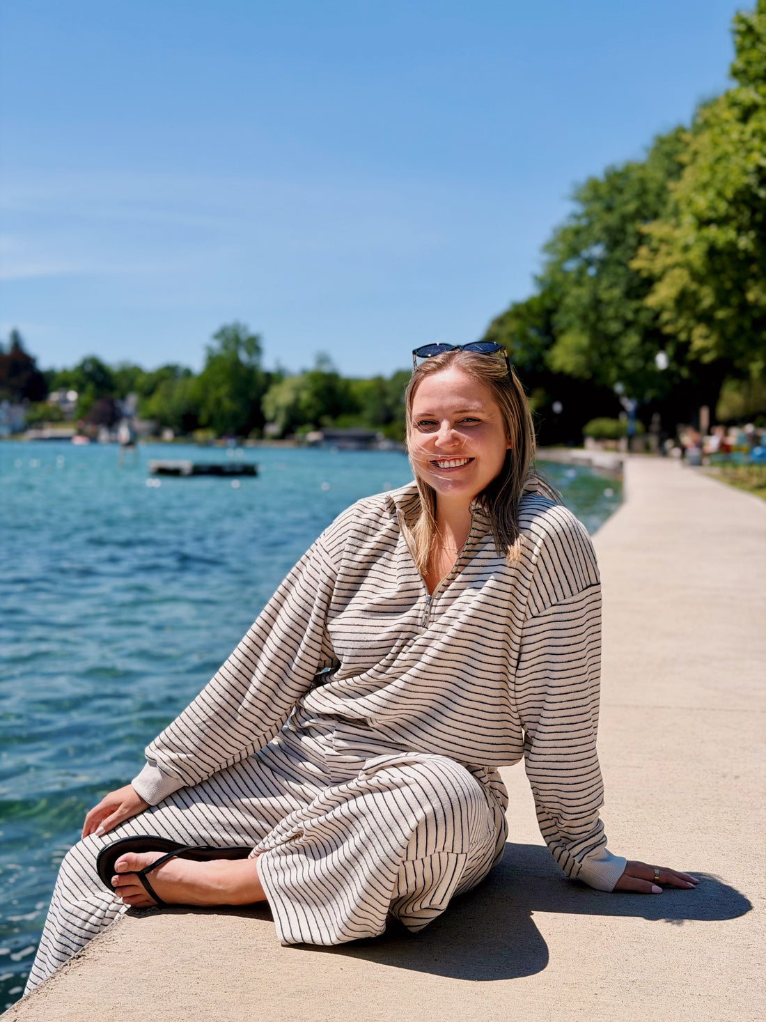 Striped Towel Half Zip Pullover