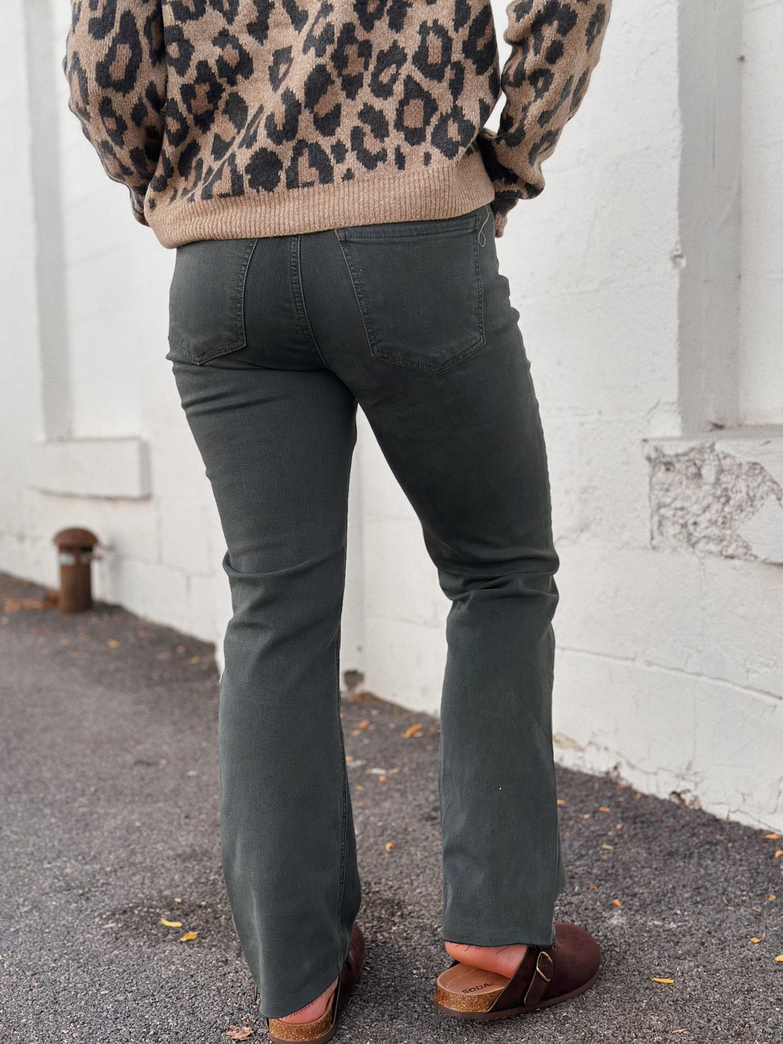 Kelsey High Rise Kick Flare: Pewter Green