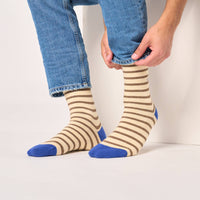 Wide striped combed cotton socks - Striped beige