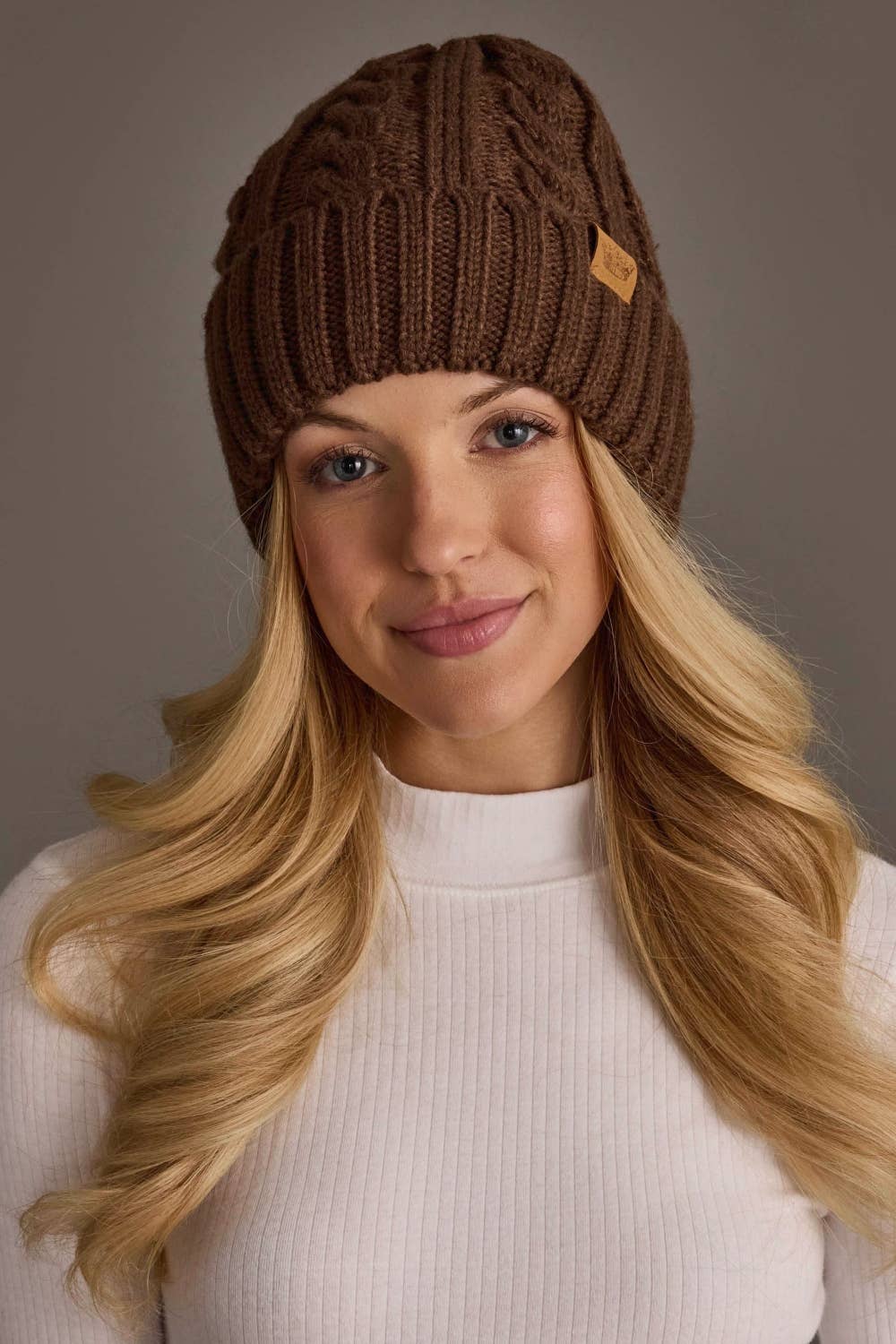 Brown Cable Knit Design Beanie