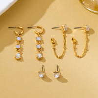 Crystal Stud & Linear Opal Drop Trio Earring Set