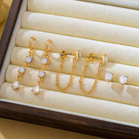 Crystal Stud & Linear Opal Drop Trio Earring Set