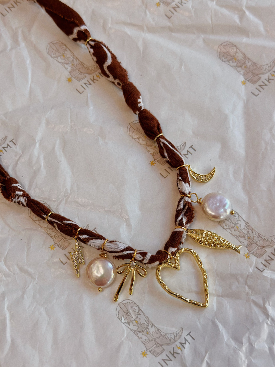 Bandana Charm Necklace: Brown/Open Heart