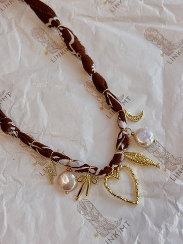 Bandana Charm Necklace: Brown/Open Heart