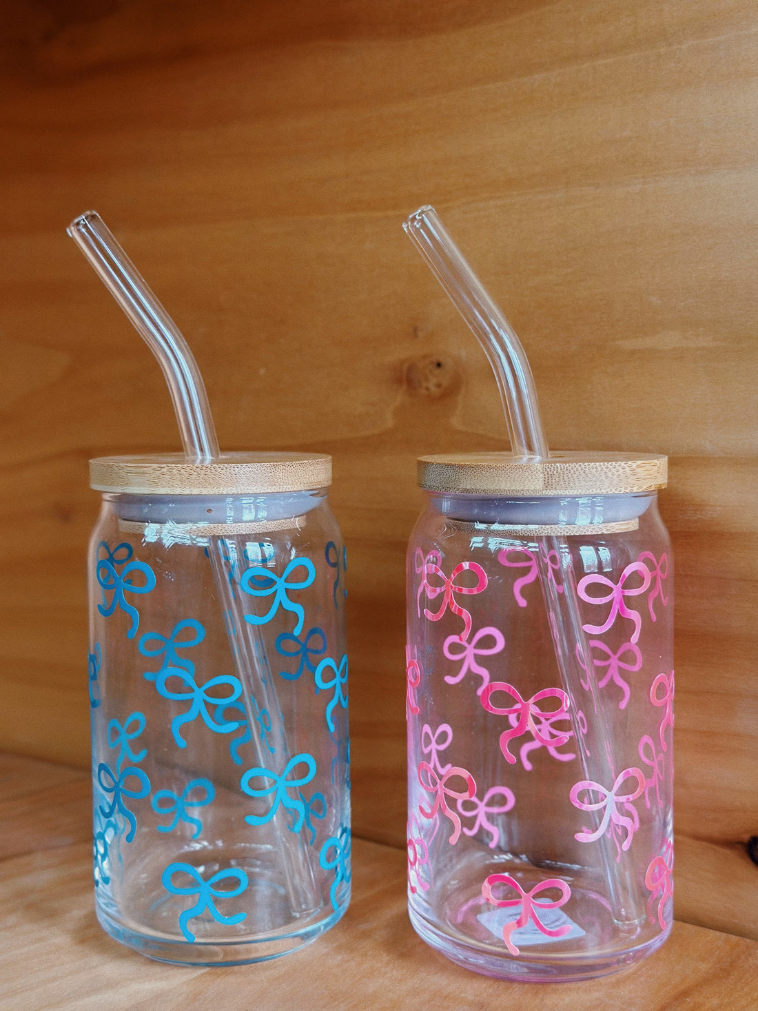Cute Bows Glass Cup: 16oz / Hot Pink Holo