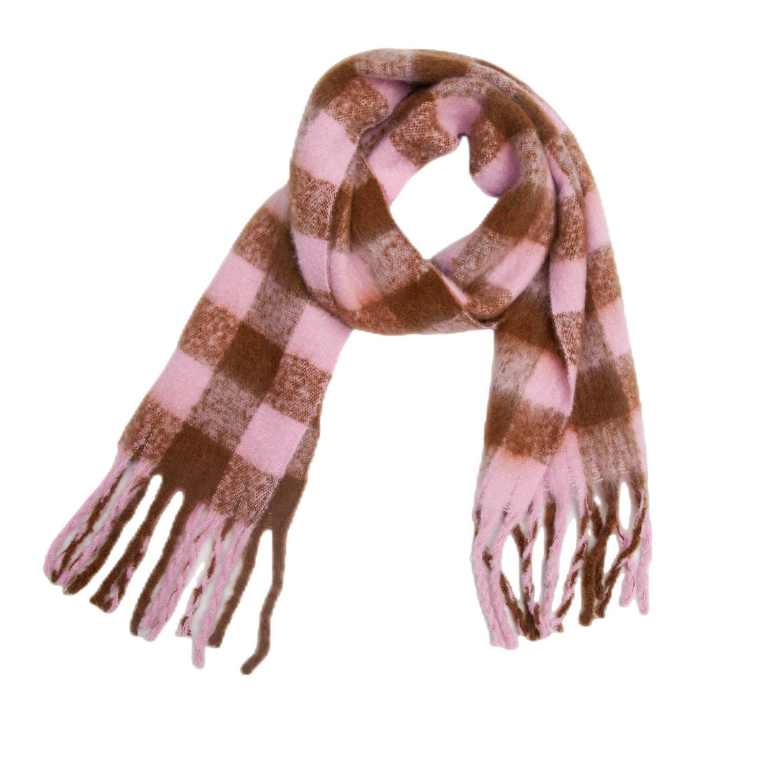 Soft Chunky Gingham Fleece Scarf with Tassel