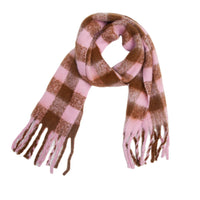 Soft Chunky Gingham Fleece Scarf with Tassel