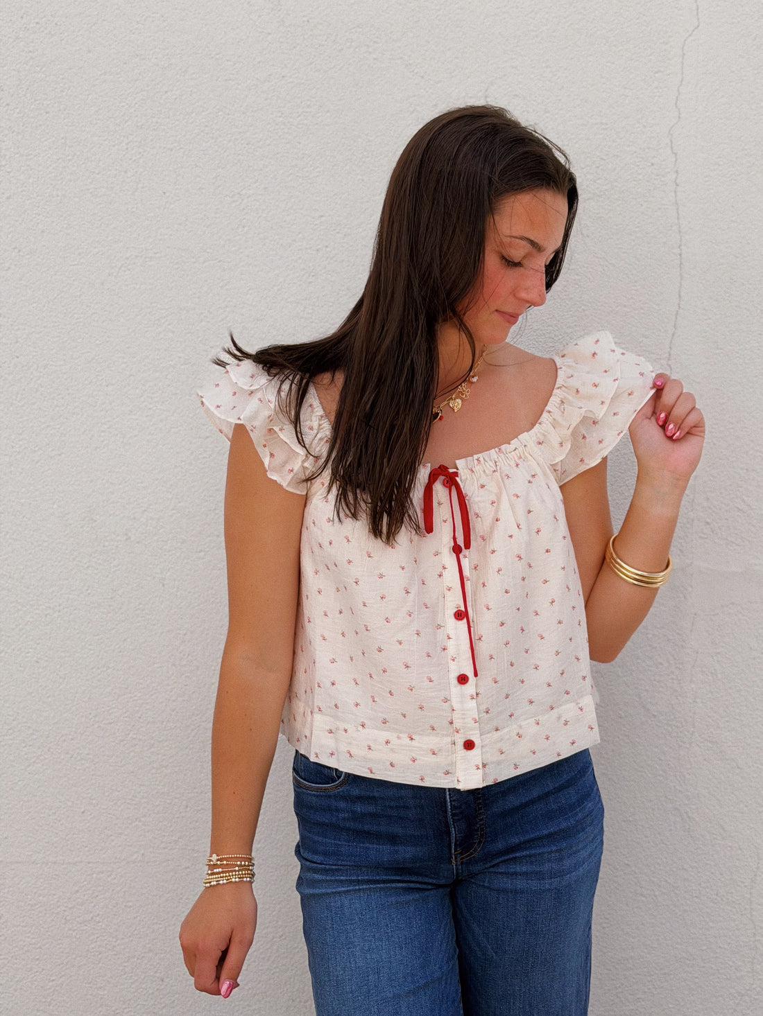 Ditsy Print Ribbon Tie Tank