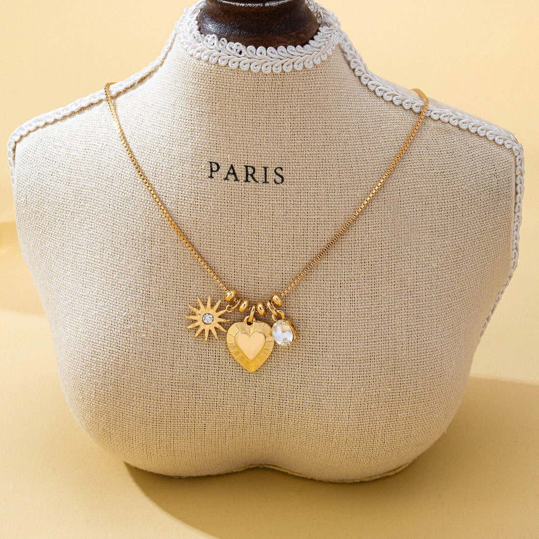 Celestial Heart and Starburst Charm Necklace