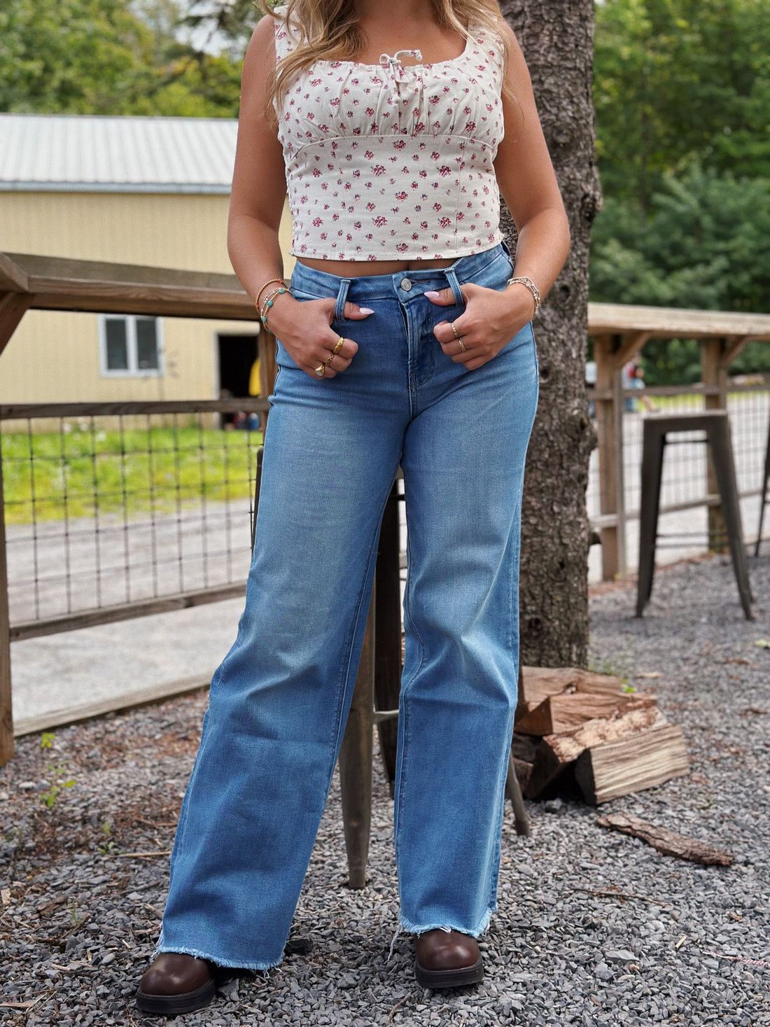 High Rise Frayed Hem Wide Leg