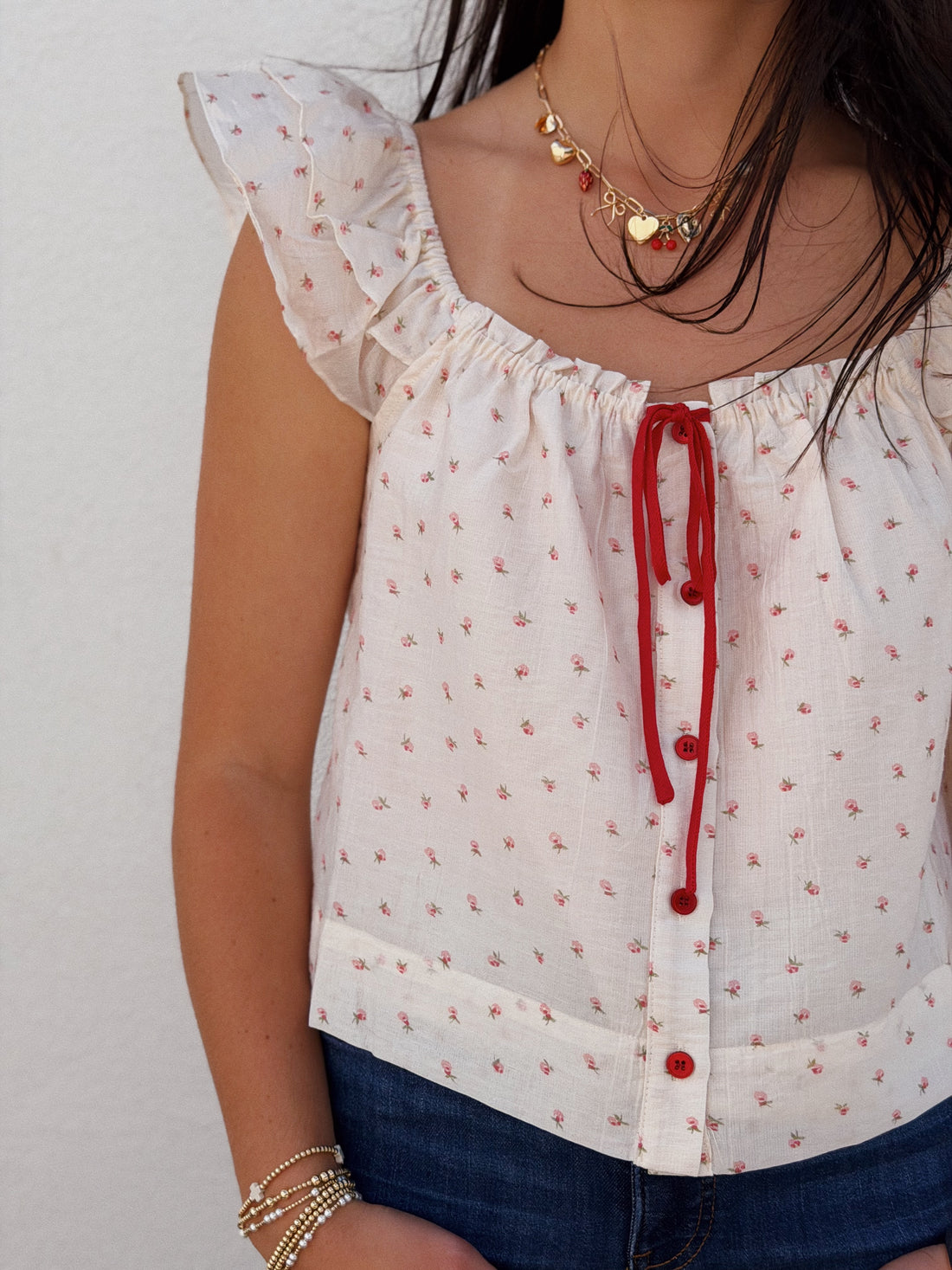Ditsy Print Ribbon Tie Tank