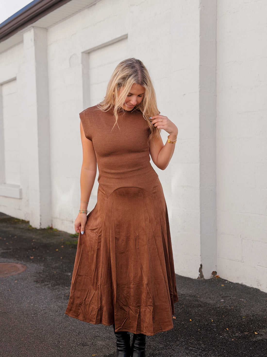 Sepia Mock Neck Dress