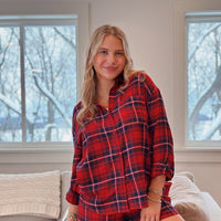 River Plaid Button Up: Haute Red