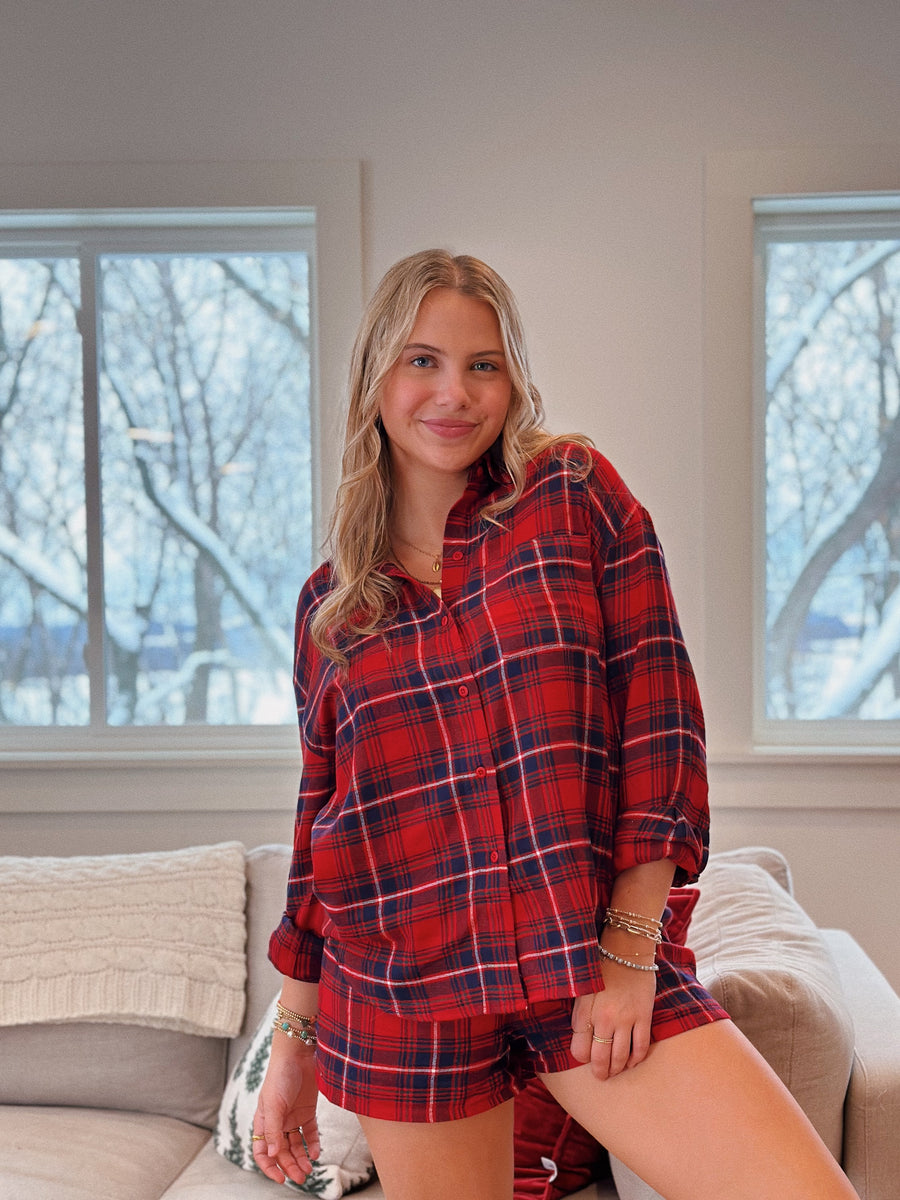River Plaid Button Up: Haute Red