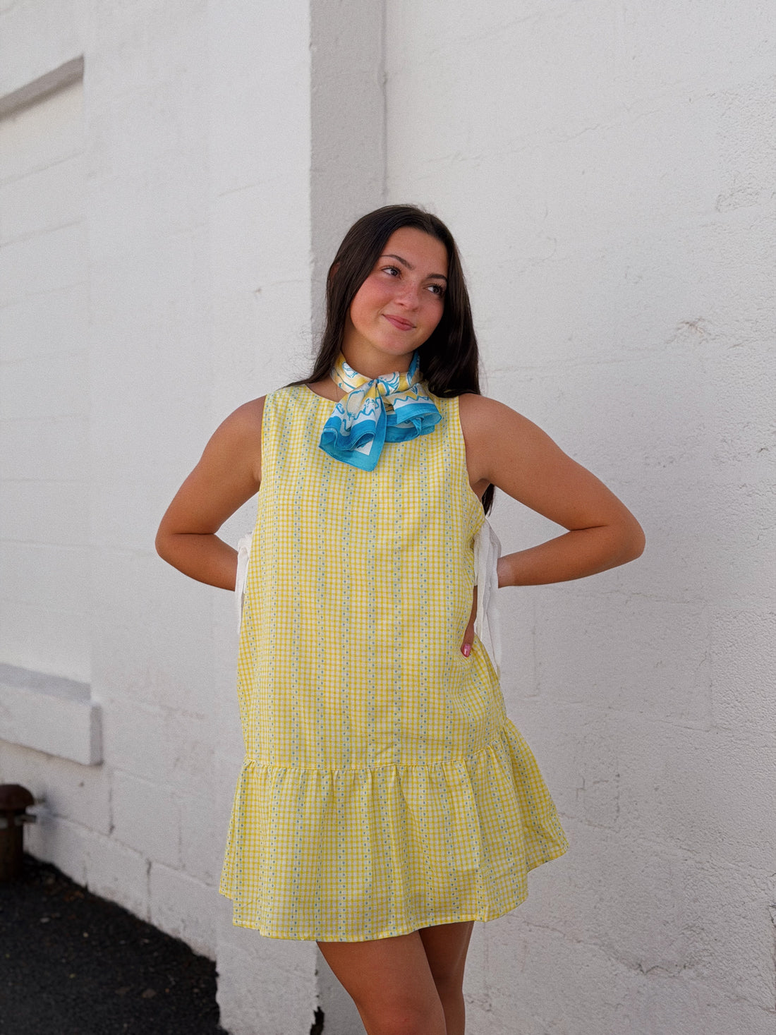 Side Tie Gingham Flounce Dress