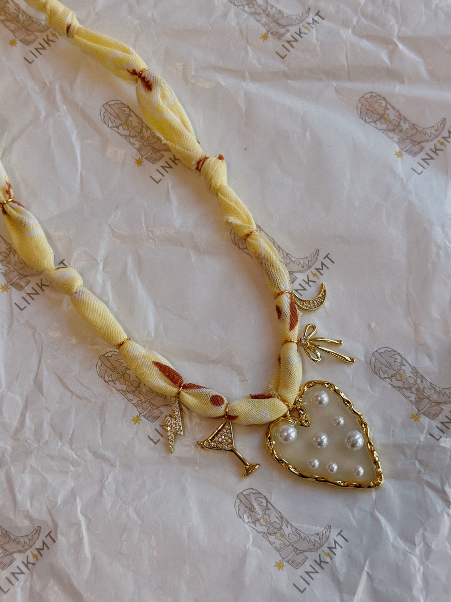 Bandana Charm Necklace: Yellow/Pearl Heart