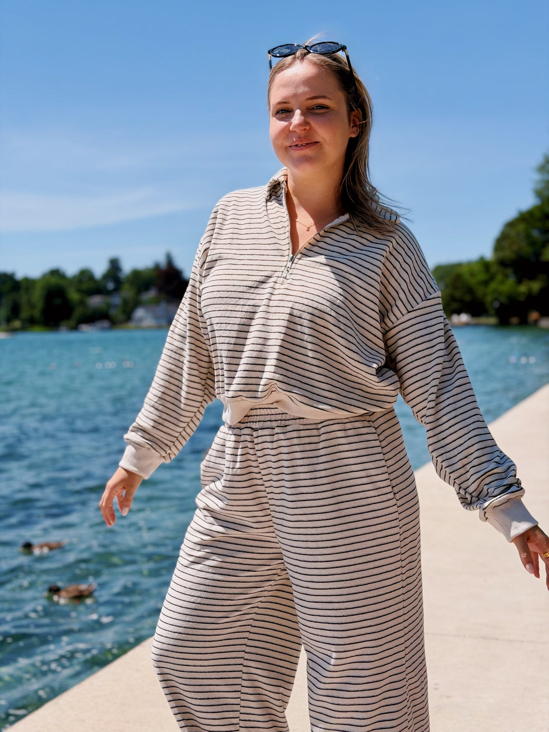 Striped Towel Half Zip Pullover
