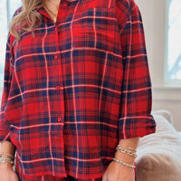 River Plaid Button Up: Haute Red