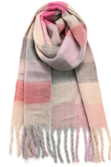 Chunky Oblong Plaid Multi Color Brushed Scarf