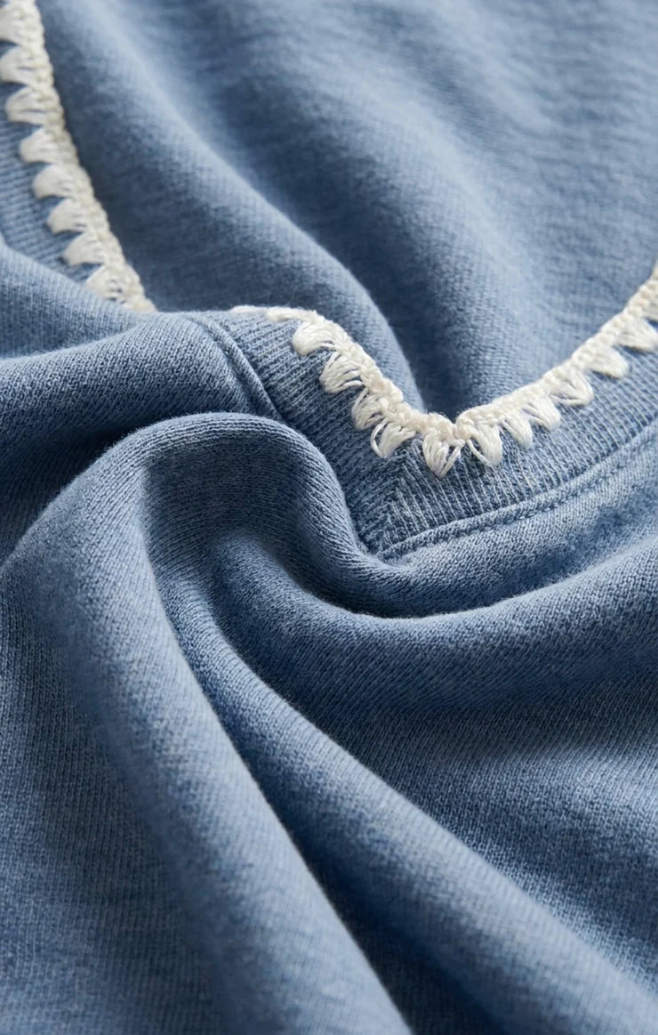 Cam Knit Denim Whipstitch Top