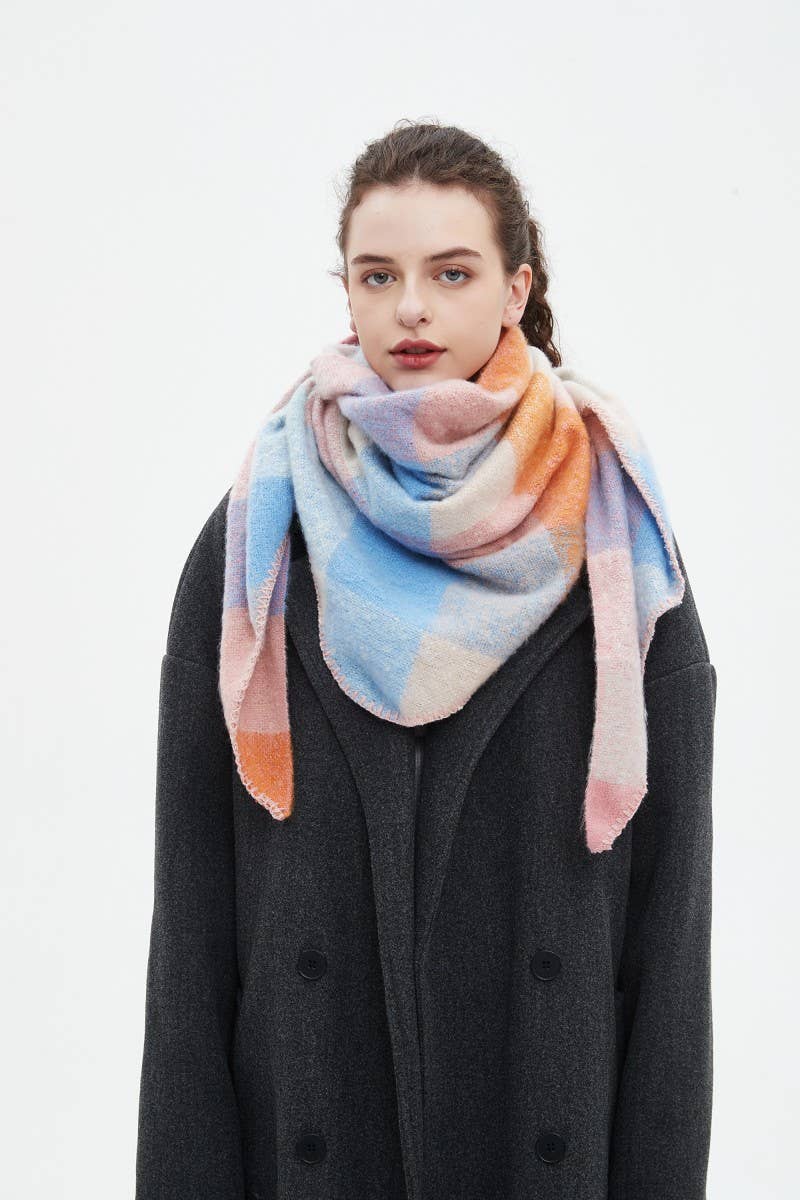 Plaid Multi Color Fleece Triangle Scarf