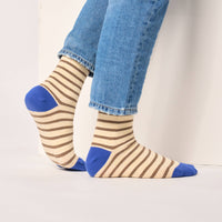 Wide striped combed cotton socks - Striped beige