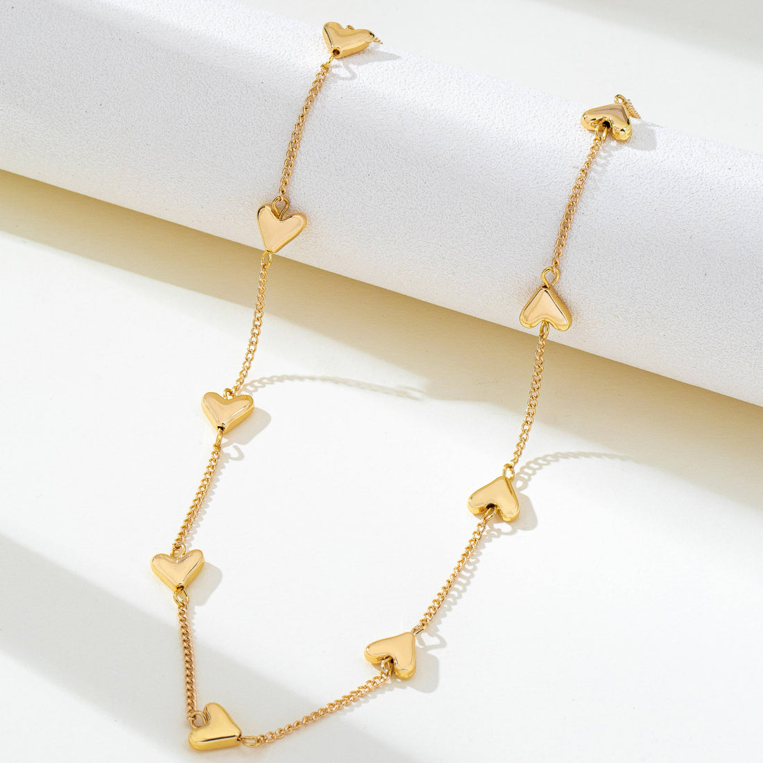Puffed Heart Station Necklace