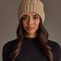Tan Cable Knit Design Pom Hat