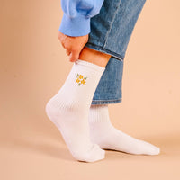 Embroidered Crew Socks: Floral Yellow