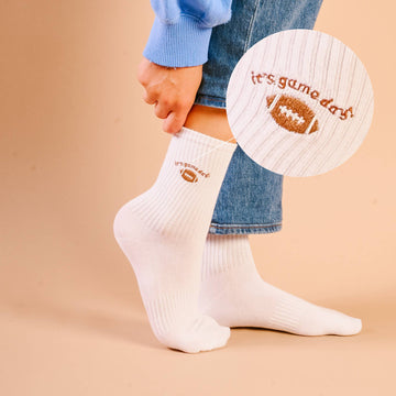 Embroidered Crew Socks: It's Game Day