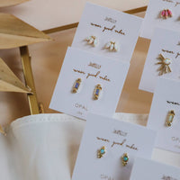 Opal Crown Stud - White - Gold Earrings