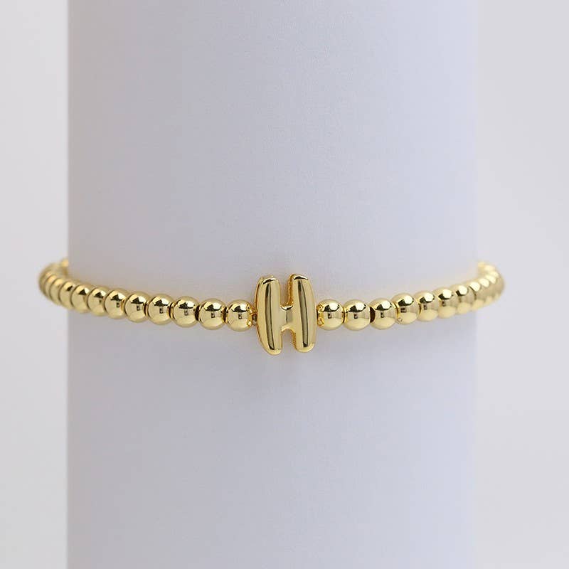 INITIAL MONOGRAM BUBBLE STRETCH BEAD BRACELET