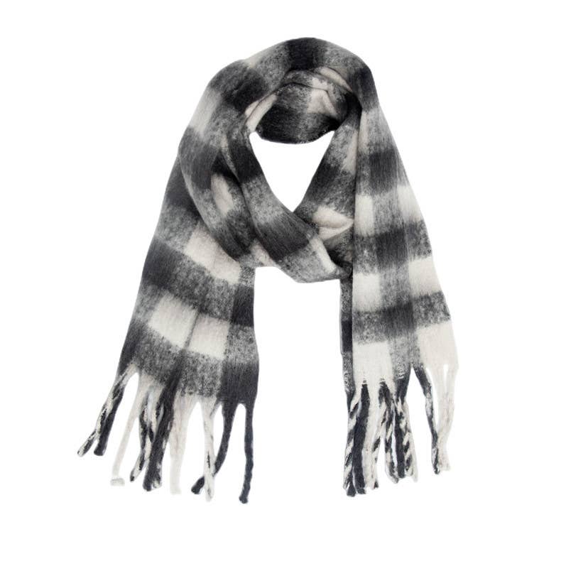 Soft Chunky Gingham Fleece Scarf with Tassel