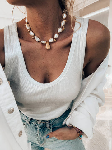 Shell Pearl + Scallop Necklace