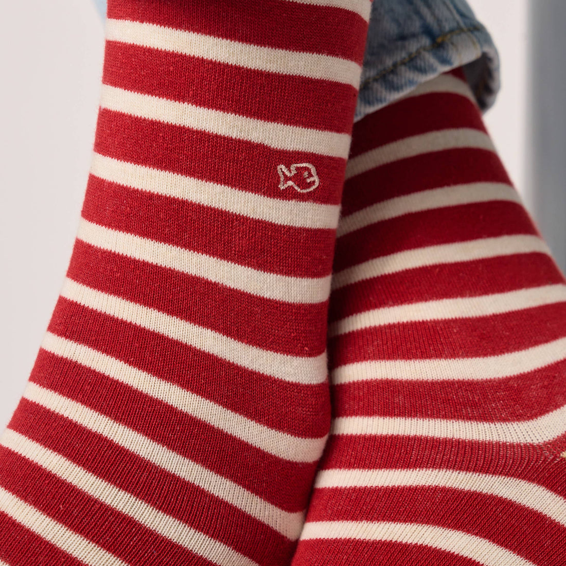 Combed cotton socks with wide stripes - Striped red
