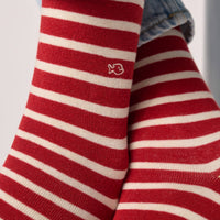 Combed cotton socks with wide stripes - Striped red