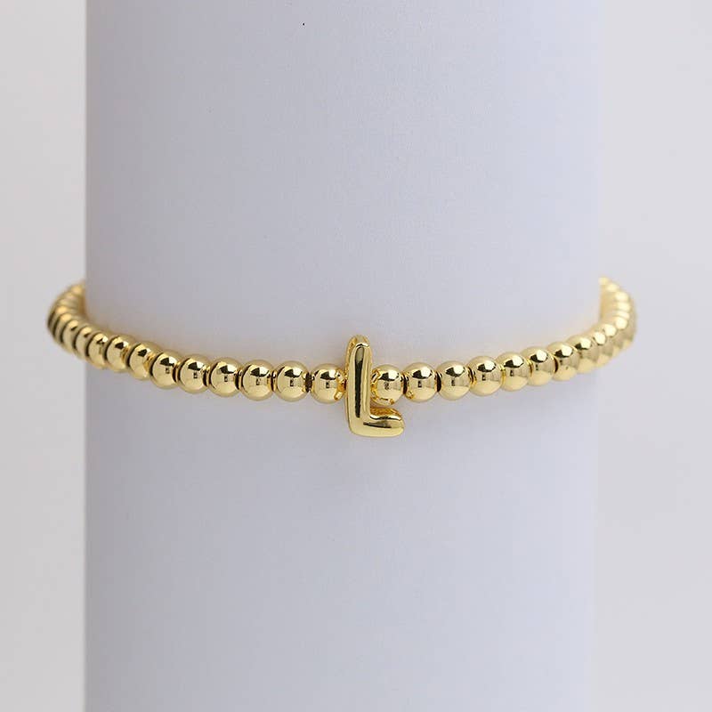 INITIAL MONOGRAM BUBBLE STRETCH BEAD BRACELET