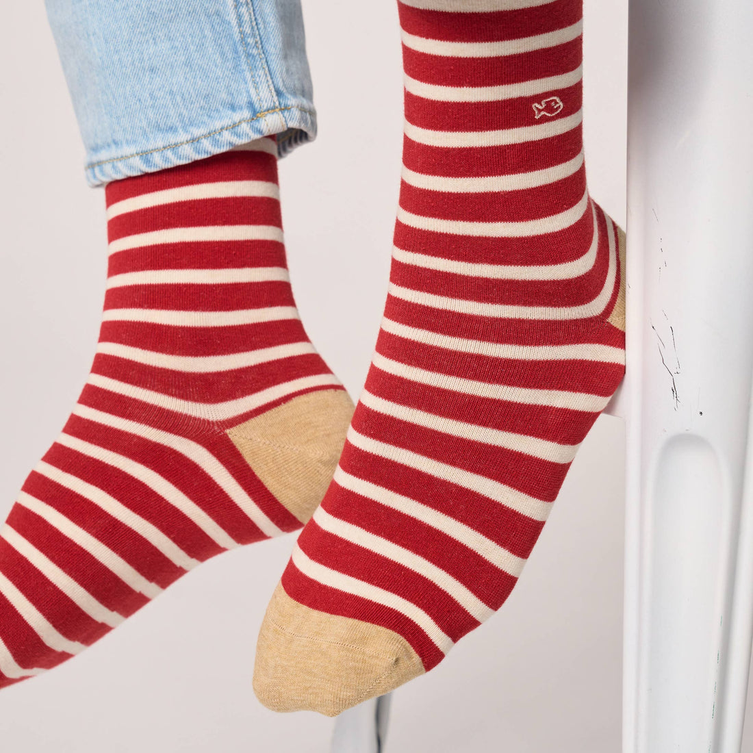 Combed cotton socks with wide stripes - Striped red