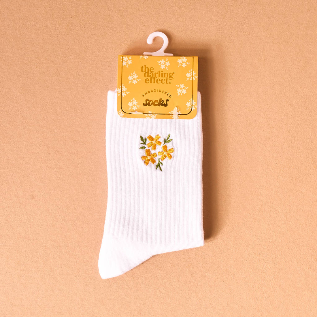 Embroidered Crew Socks: Floral Yellow