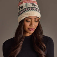 Ivory Deer Winter Pattern Pom Hat